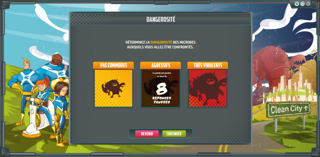 Microbs cleaners - serious game - mode de jeu - La Manane agence de com pédagogique crossmedia