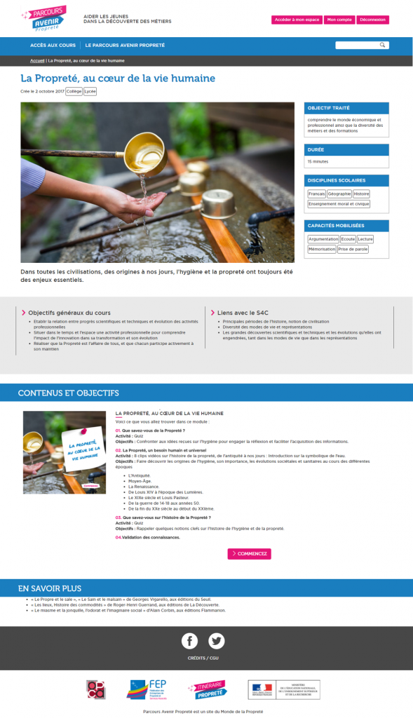 PLATEFORME PARCOURS AVENIR - LA PROPRETE AU COEUR DE LA VIE HUMAINE3- LA MANANE, AGENCE DE COMMUNICATION PEDAGOGIQUE CROSSMEDIA