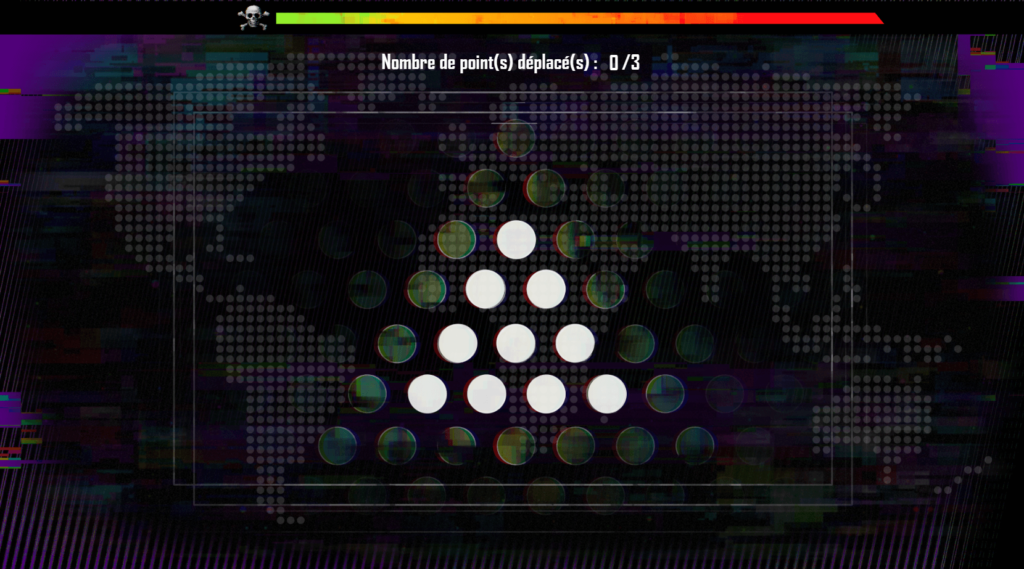 Cette image issue de l'escape game Think out of the box présente un exemple d'interactivité au cours de laquelle le joueur doit déplacer des points pour produire un triangle