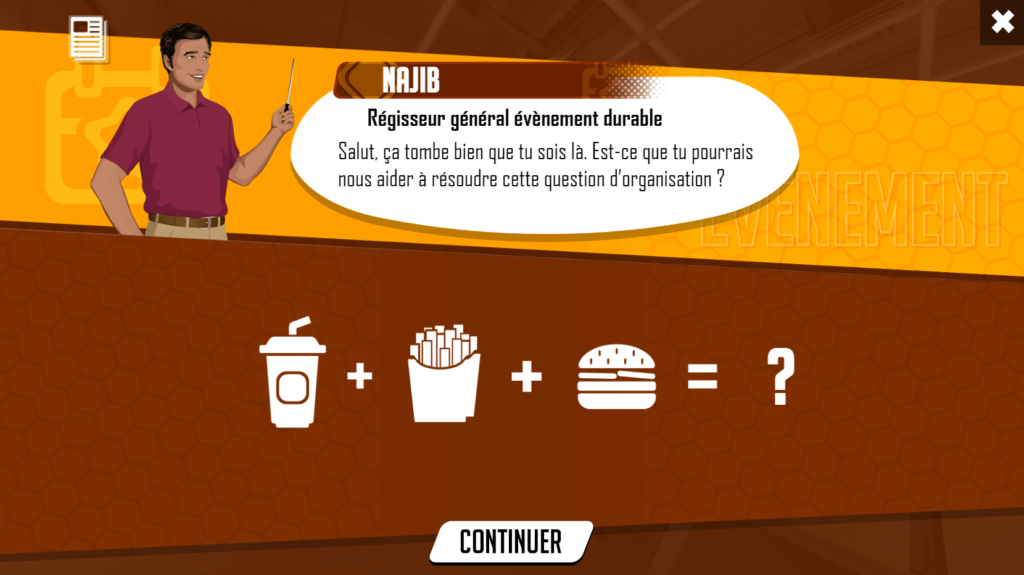 Cette image issue de l'escape game Think out of the box présente un exemple d'interactivité au cours de laquelle le joueur doit résoudre une équation simple