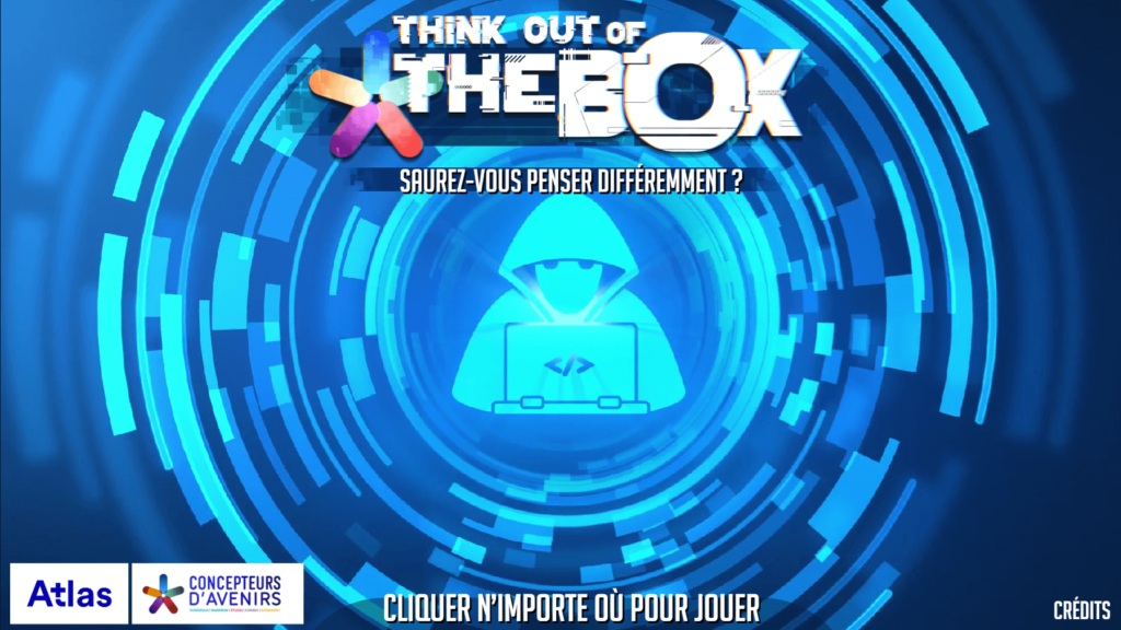Cette image issue de l'escape game Think out of the box présente la page de lancement du jeu